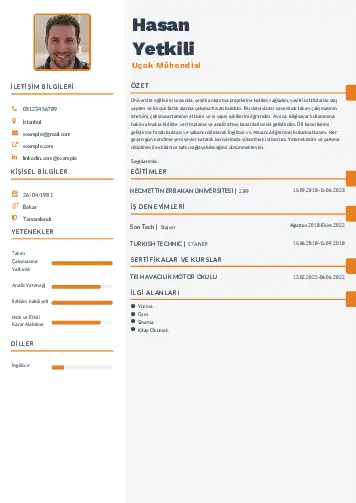 Havacılık Ve Uzay Uçak Mühendisi Cv Örnekleri cv indir